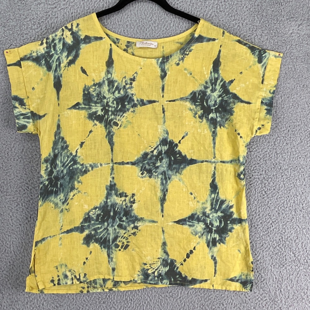 Bellambra Linen Top Women M Yellow Excellent Made in‎ Italy Tie Dye Short Sleeve
